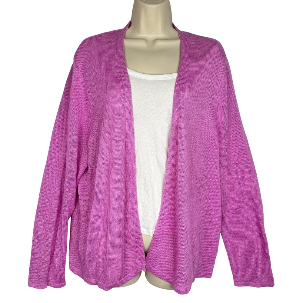 J Jill Cardigan Pink Linen Blend Open Front Lightweight Sweater